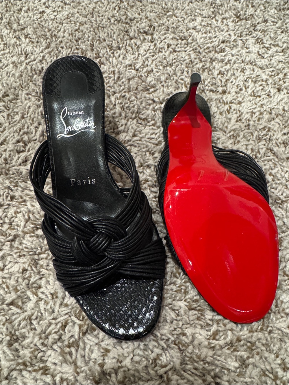 Christian Louboutin Black Knotted Slide with Signature Red Sole